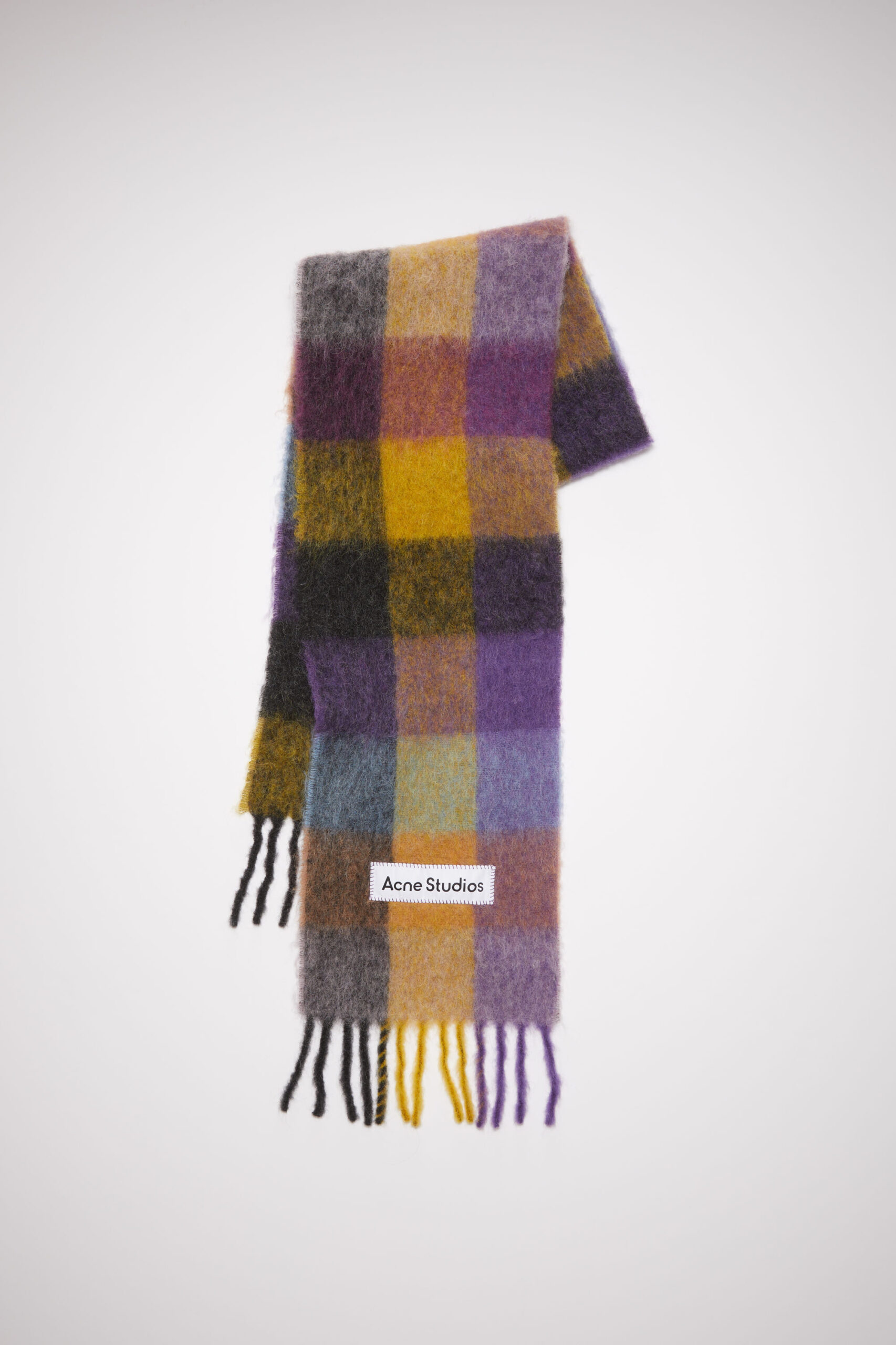 Multicolored checkered Acne Studios scarf with fringes
