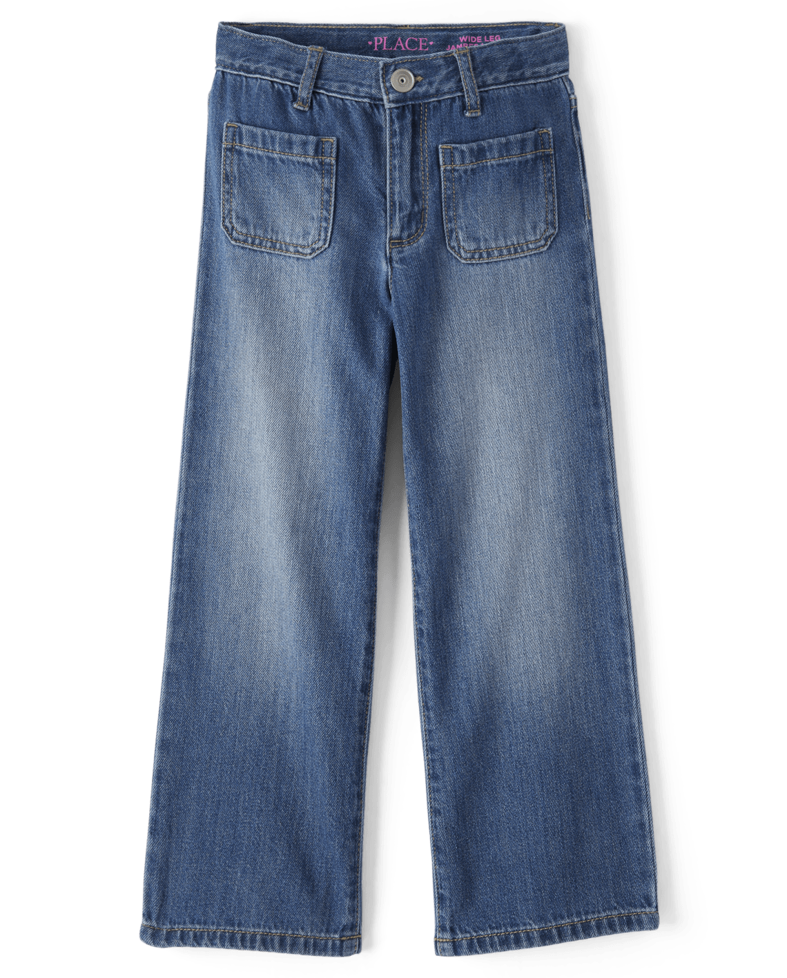 Child's wide-leg blue denim jeans with front pockets