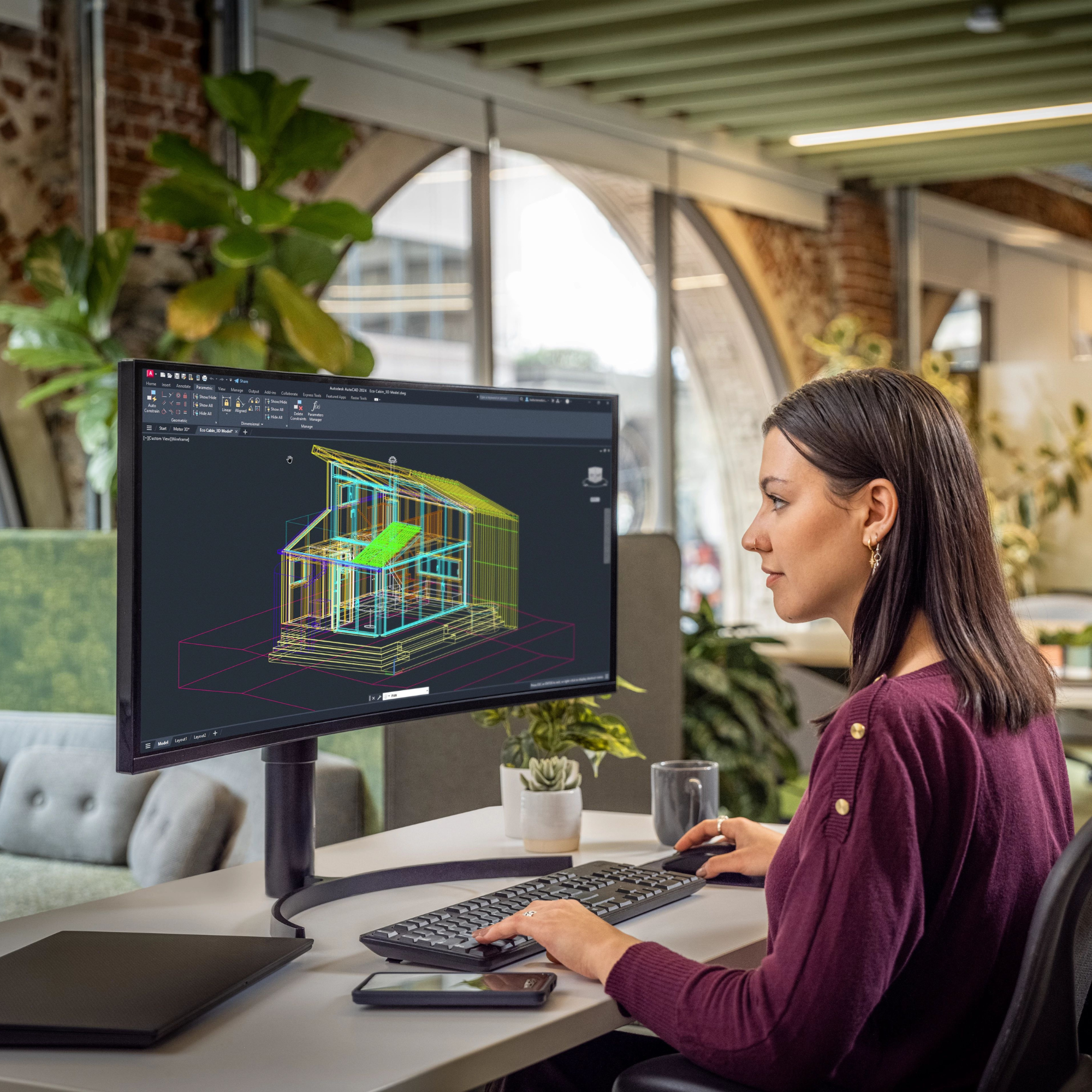 Woman working on architectural 3D design model