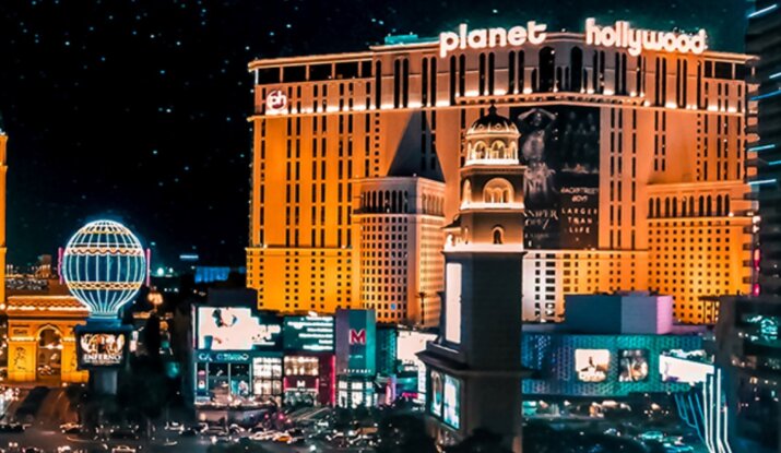Las Vegas Strip at night with illuminated casinos